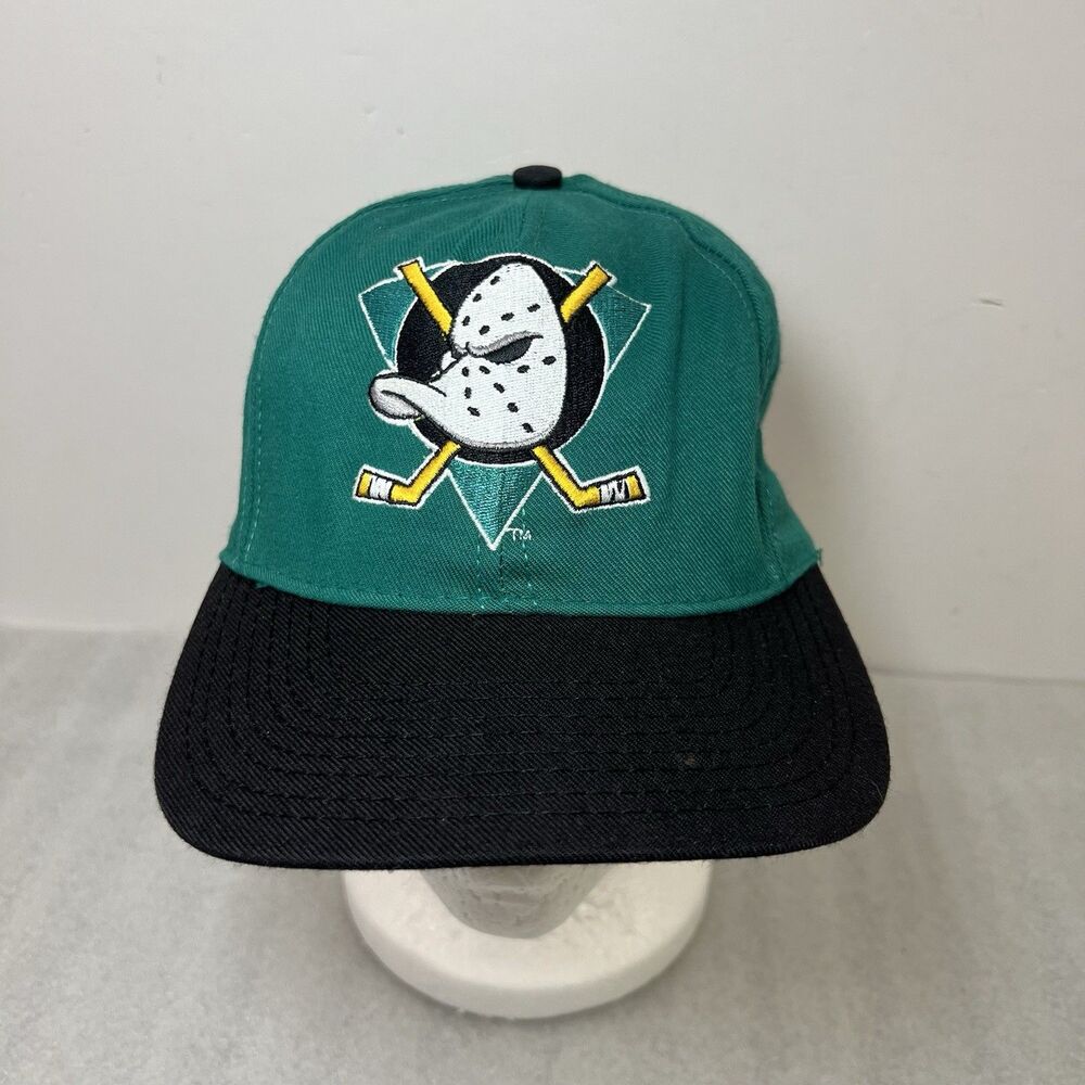 Vintage 90s Disney Mighty Ducks Snapback Hat USA Made NHL Hockey Teal Black